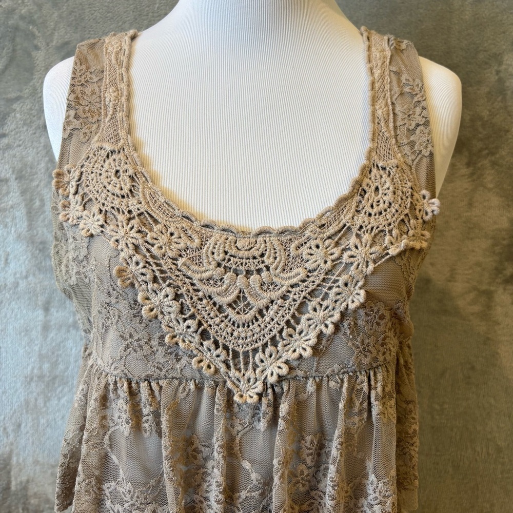 Boho Bohemian Flapper 1920s Lace Tiered Sleeveless Dress Sz M - Picture 2 of 12